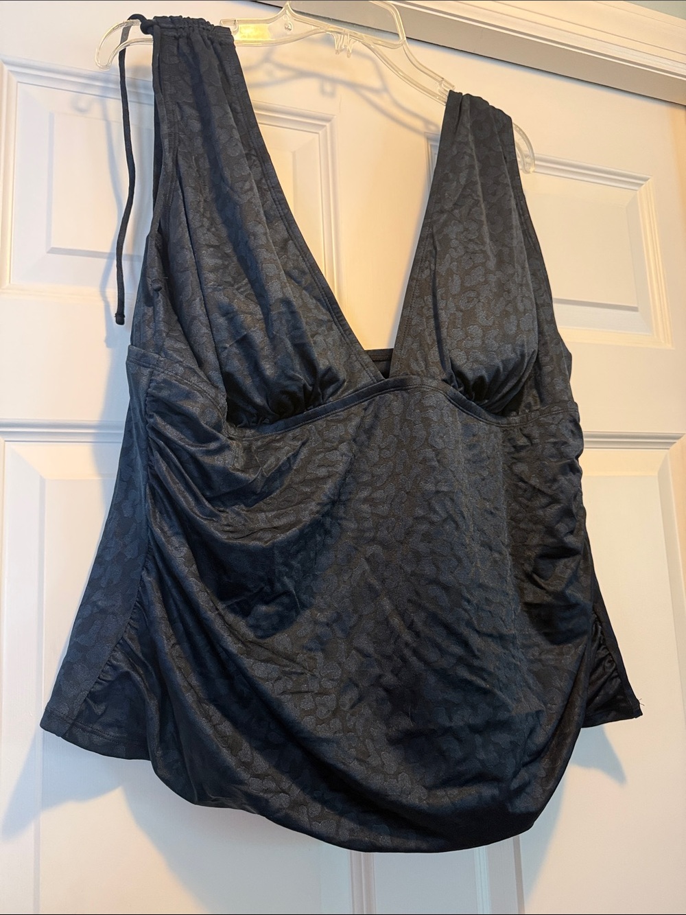 Mynah Textured V-Neck Swim Top Black Animal Size 24W NWT
